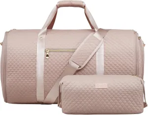Coolife Garment Bag Carry On Convertible Travel Duffel Bag with Shoe Pouch Weekender Bag for Women Men 2 in 1 Hanging Suit Bag with Shoulder Strap Business Travel Bag (Pink, Standard)