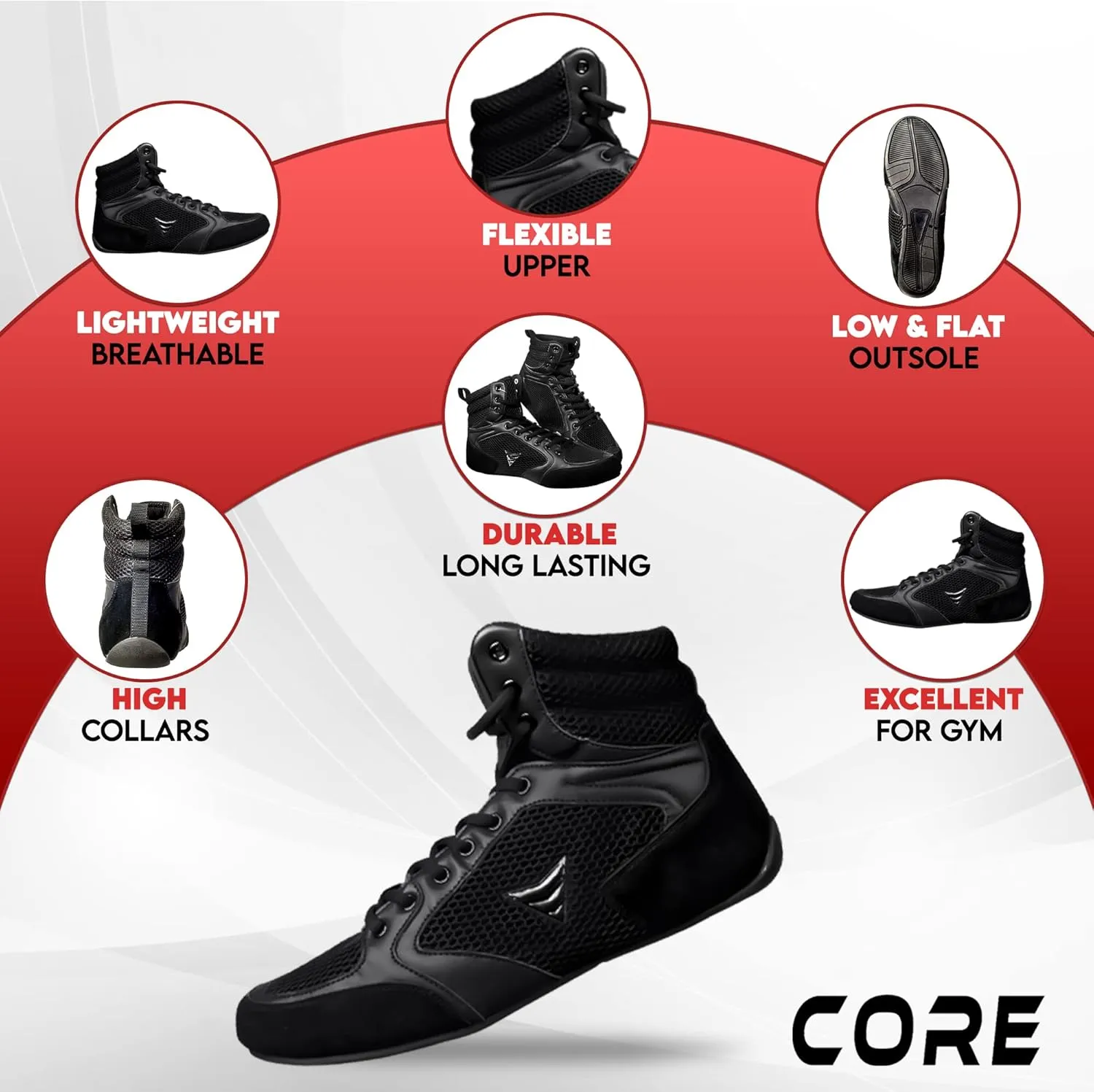 CORE Wrestling Shoes Mat Ace - Lightweight Martial Arts Boxing Shoes - Weightlifting Shoes for Deadlift - for Men and Women