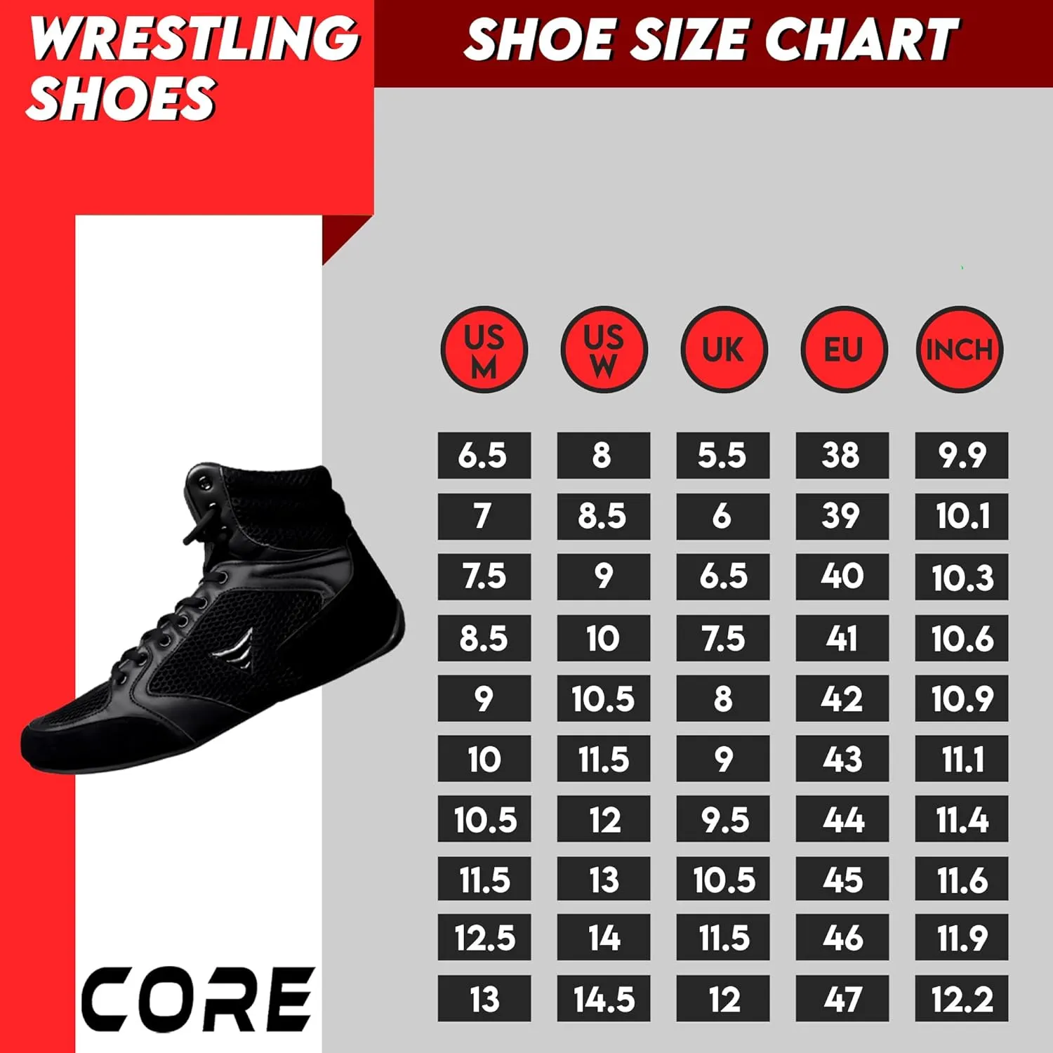 CORE Wrestling Shoes Mat Ace - Lightweight Martial Arts Boxing Shoes - Weightlifting Shoes for Deadlift - for Men and Women
