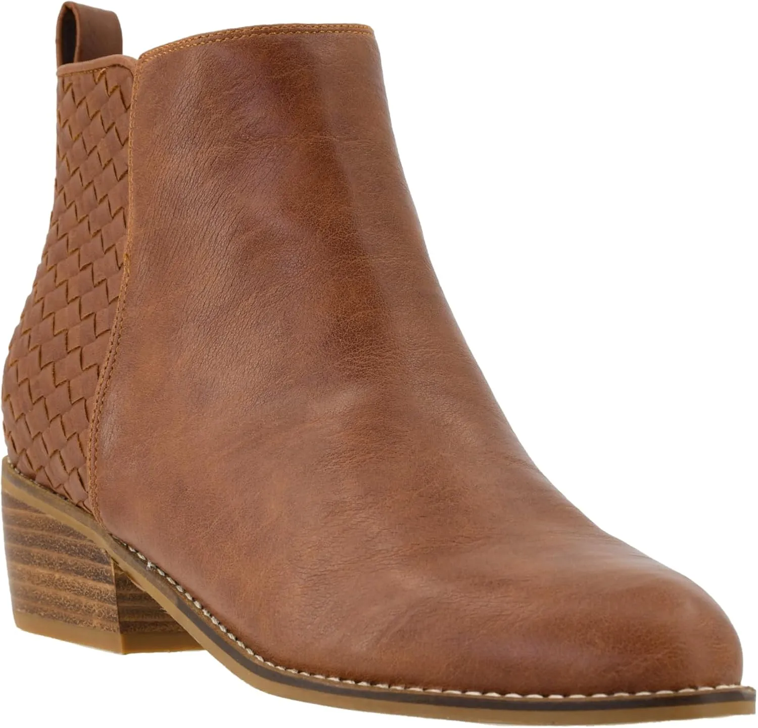 Corkys Footwear Half N Half 2-Inch Stacked Heel Booties, Full Inside Zip, Unique Woven Texture, Memory Foam Insoles