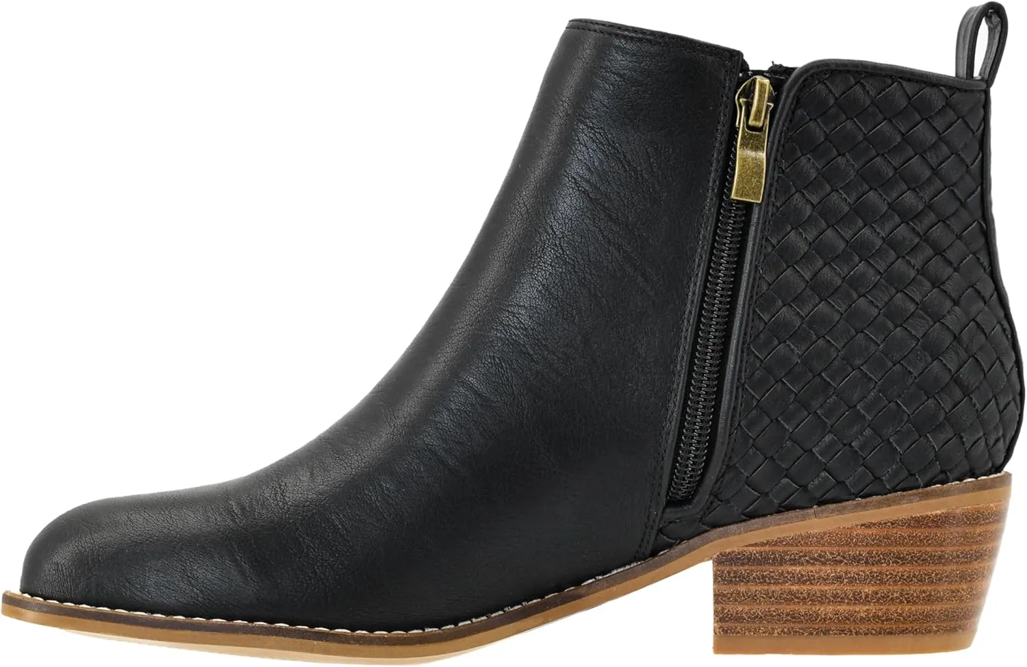 Corkys Footwear Half N Half 2-Inch Stacked Heel Booties, Full Inside Zip, Unique Woven Texture, Memory Foam Insoles