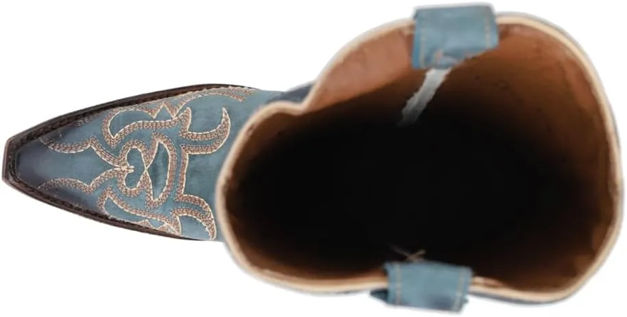 Corral Boots Womens Ld Blue Jean Embroidered Snip Toe Casual Boots Mid Calf Mid Heel 2-3" - Blue