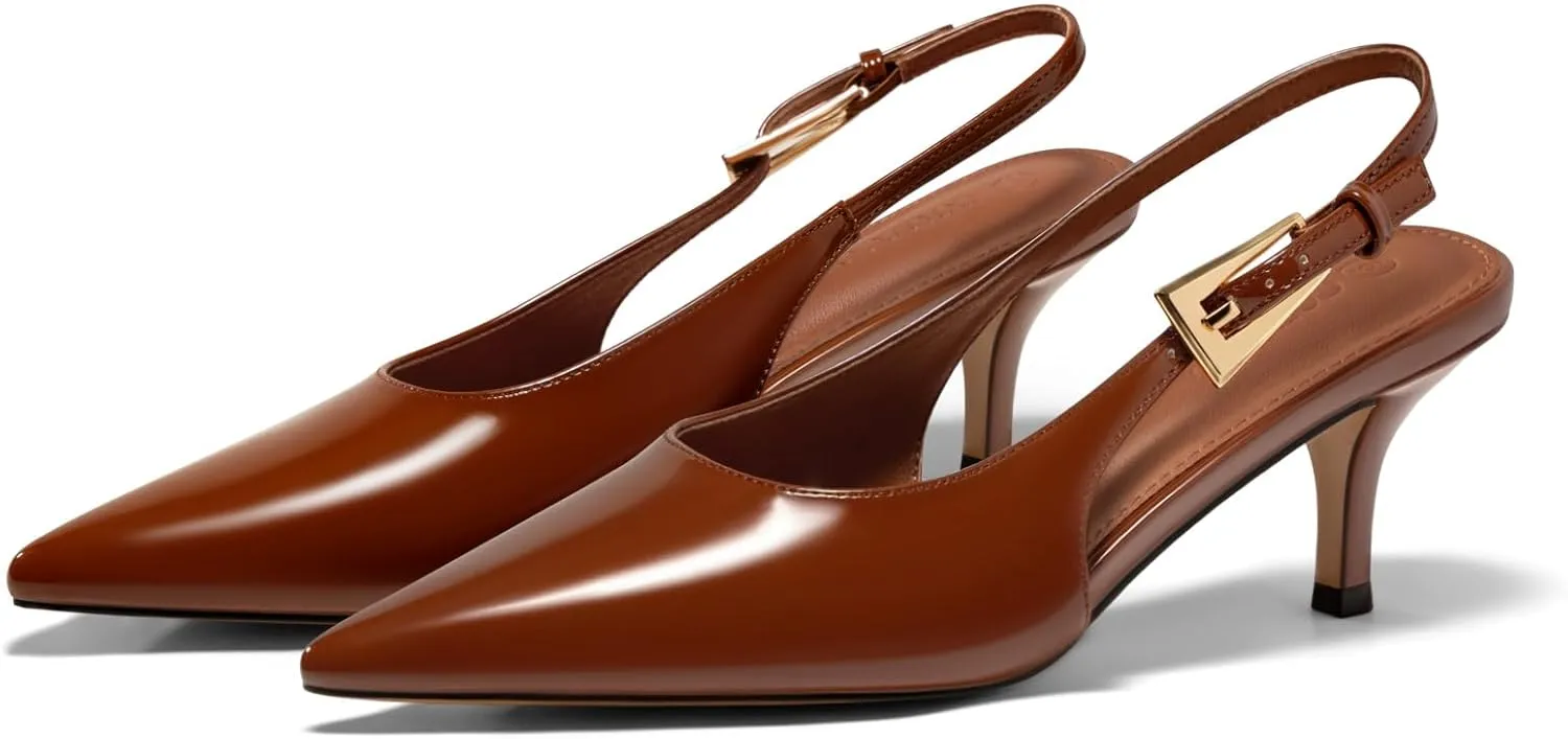 Coutgo Womens Slingback Heels Kitten Low Heel Dress Shoes Closed Pointed Toe Buckle Pumps Work Wedding Shoes