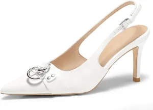 Coutgo Womens Slingback Stiletto High Heels Closed Pointed Toe Pumps with Metal Ring Party Dress Shoes