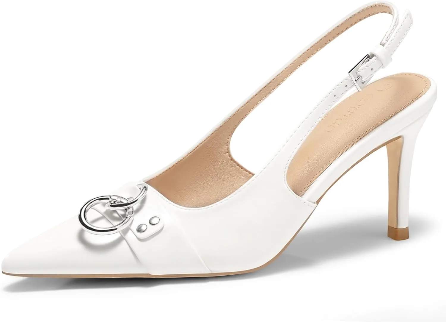 Coutgo Womens Slingback Stiletto High Heels Closed Pointed Toe Pumps with Metal Ring Party Dress Shoes