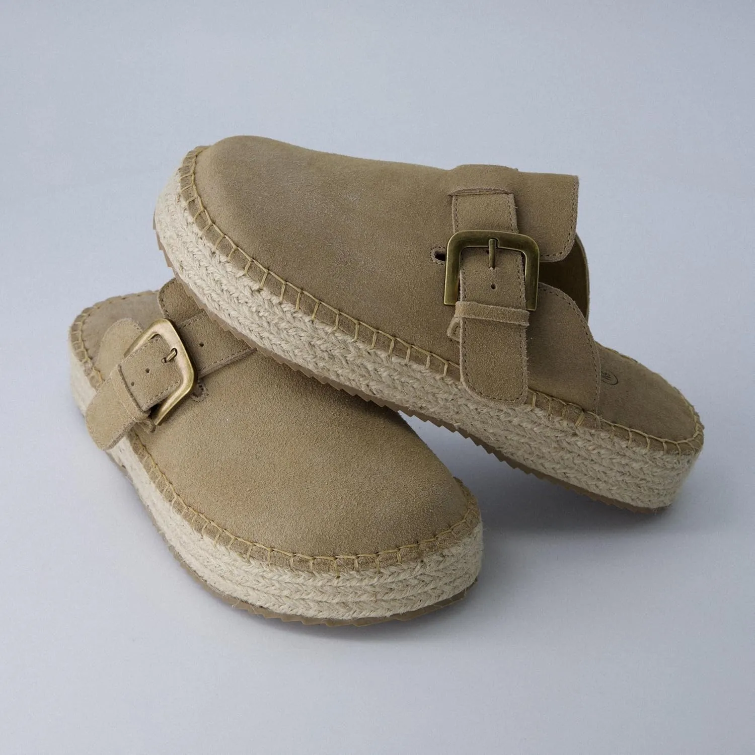 CUSHIONAIRE Andy Women’s Espadrille Mule – Suede Slip-On Clog with Adjustable Buckle, Cushioned Insole & Jute Platform