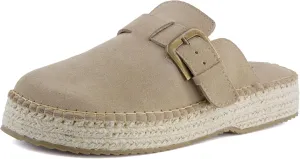 CUSHIONAIRE Andy Women’s Espadrille Mule – Suede Slip-On Clog with Adjustable Buckle, Cushioned Insole & Jute Platform