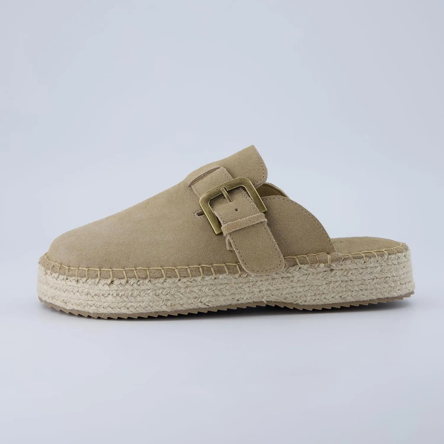 CUSHIONAIRE Andy Women’s Espadrille Mule – Suede Slip-On Clog with Adjustable Buckle, Cushioned Insole & Jute Platform