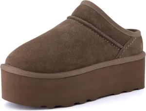 CUSHIONAIRE Women's Huggy Genuine Suede Cozy Mule Platform  Memory Foam, Wide Widths Available