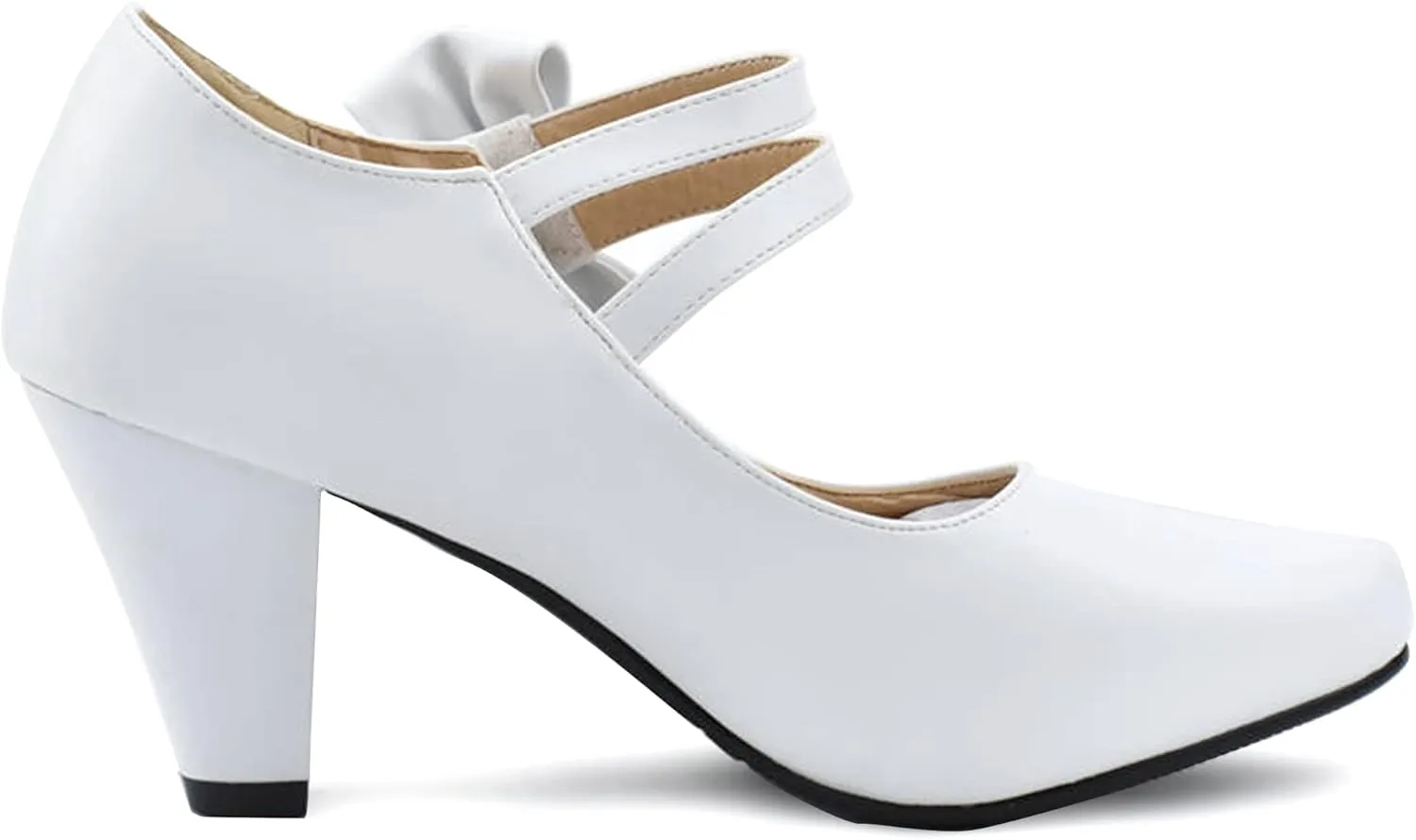 Cute Women's Mary Janes Block Chunky Heels Chic Ankle Strap Pumps Bow Closed Toe Comfort Shoes with Hook Loop
