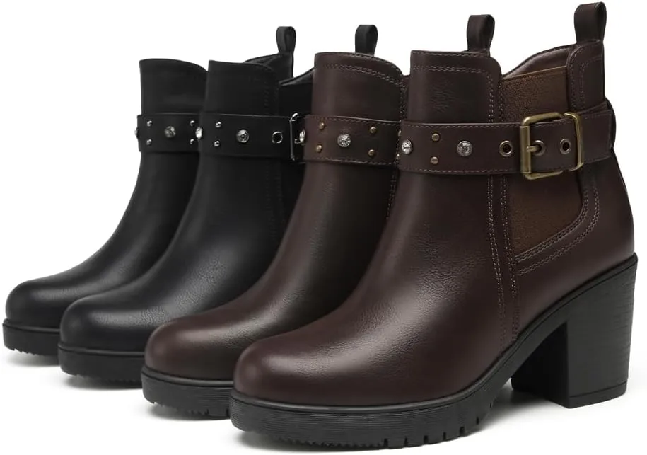 DECARSDZ Women's Ankle Boots Elastic Slip-On Chunky Heel Platform Fashion Booties Shoes