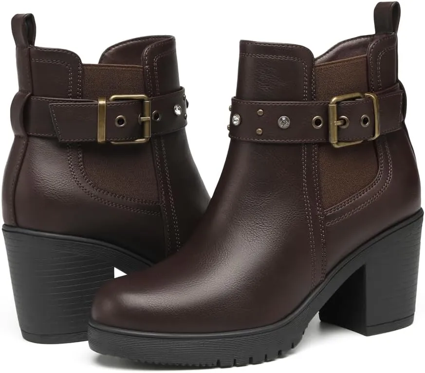 DECARSDZ Women's Ankle Boots Elastic Slip-On Chunky Heel Platform Fashion Booties Shoes