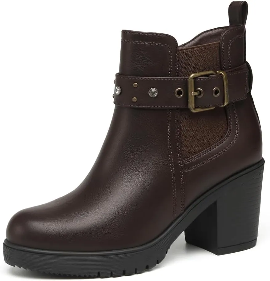 DECARSDZ Women's Ankle Boots Elastic Slip-On Chunky Heel Platform Fashion Booties Shoes