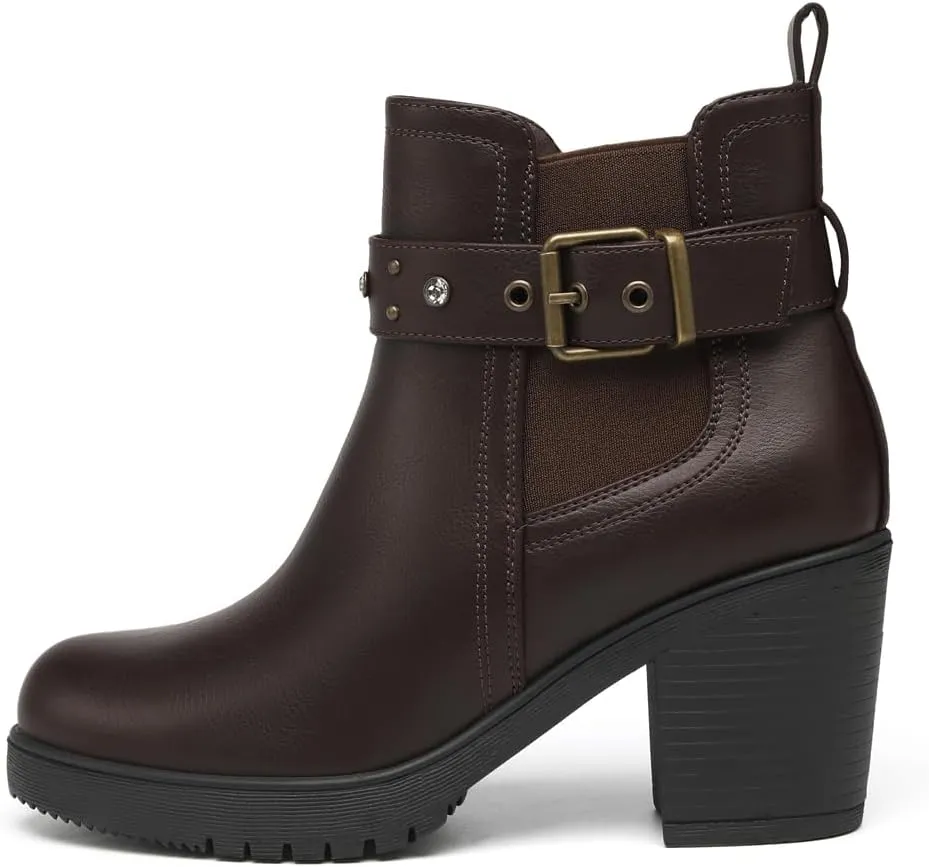 DECARSDZ Women's Ankle Boots Elastic Slip-On Chunky Heel Platform Fashion Booties Shoes