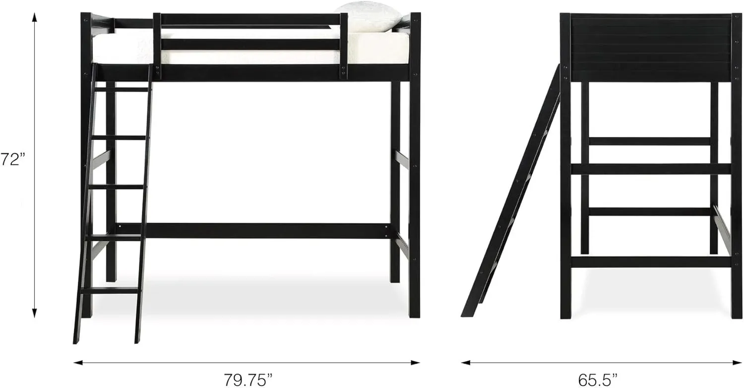 DHP Moon Bay Kids Wooden Loft Bed with Ladder, Twin, Black