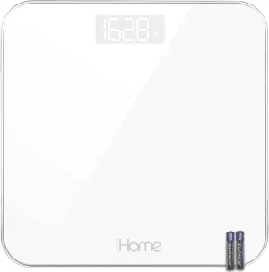 Digital Step On Bathroom Scale - iHome High Precision Body Weight Scale - Battery Powered with LCD Display - Great for Home Gym - 396 lb (White)