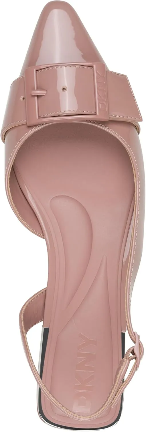 DKNY Women's Clemma Slingback Loafer Mule with Belt Detail Heeled Sandal