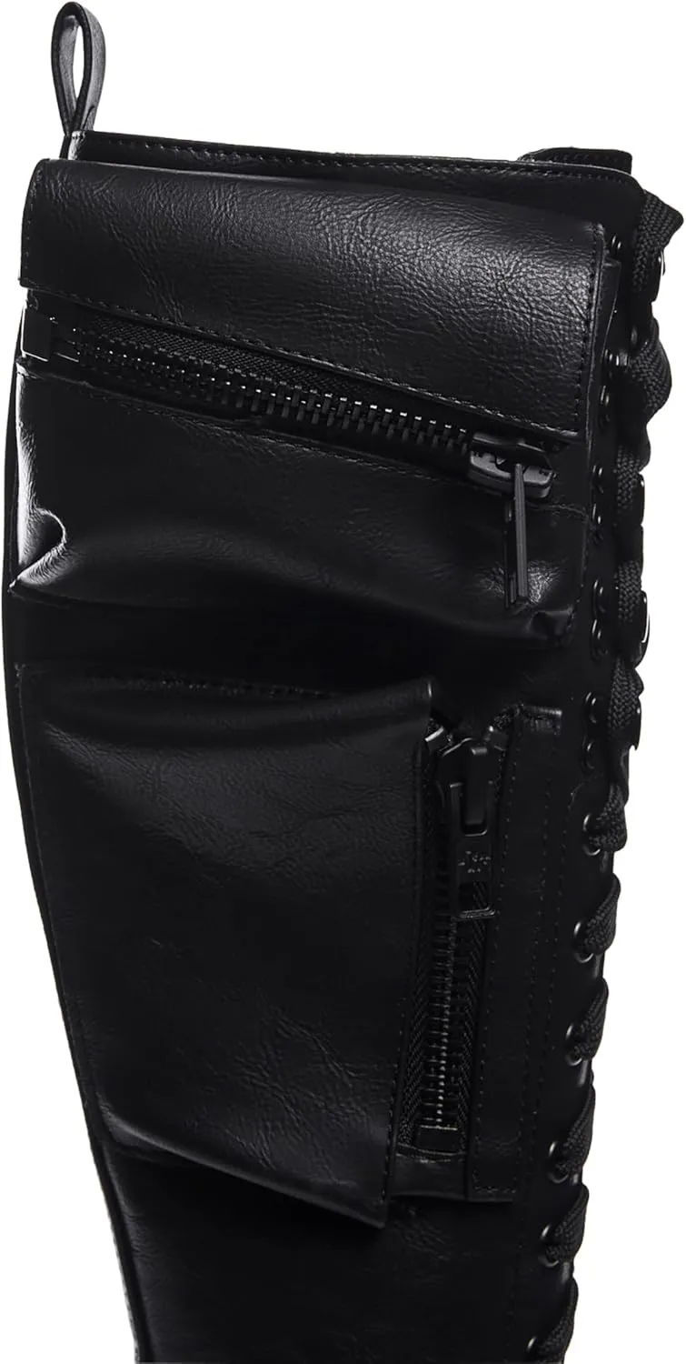 Dolls Kill Obsidian Pocket Platform Boots by Current Mood – Vegan Leather Knee High Boots for Grunge Fashion