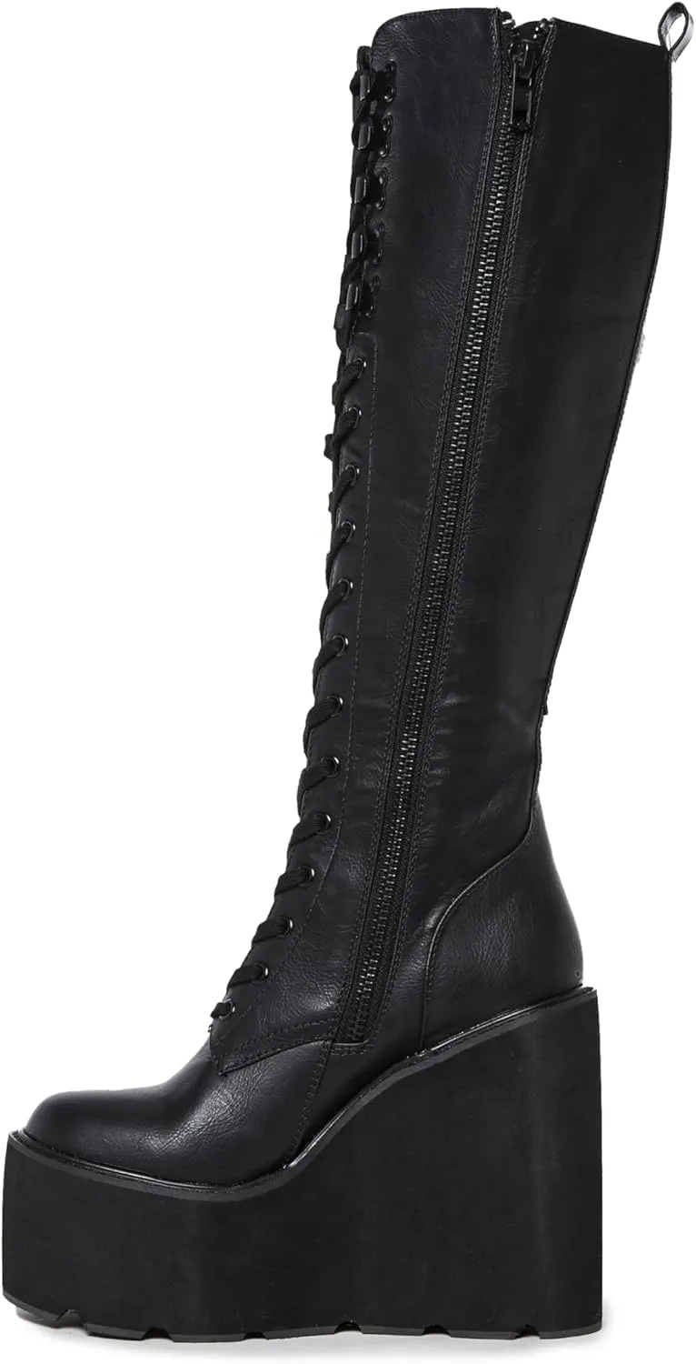 Dolls Kill Obsidian Pocket Platform Boots by Current Mood – Vegan Leather Knee High Boots for Grunge Fashion