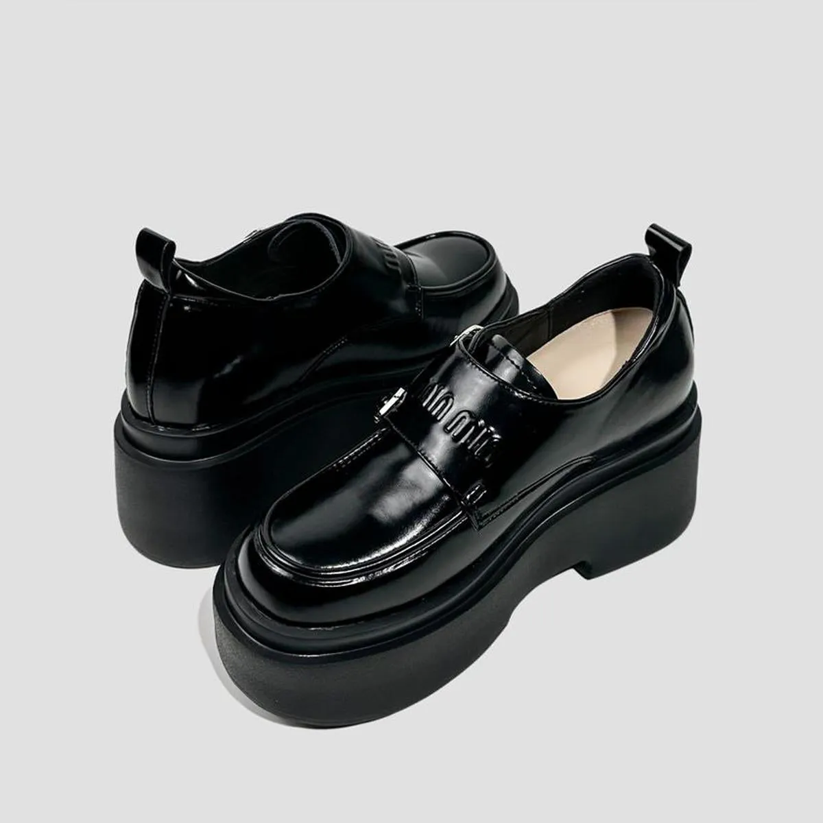 Double Buckle Patent Platform Loafers