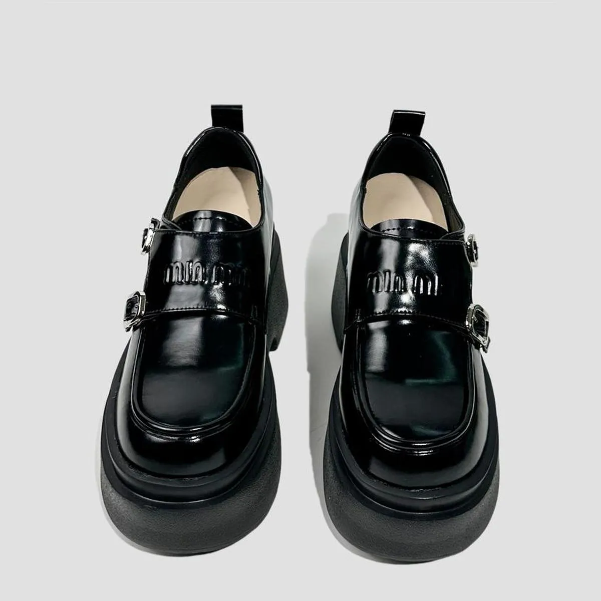 Double Buckle Patent Platform Loafers