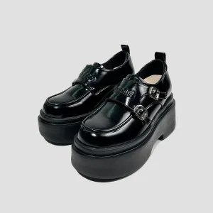 Double Buckle Patent Platform Loafers