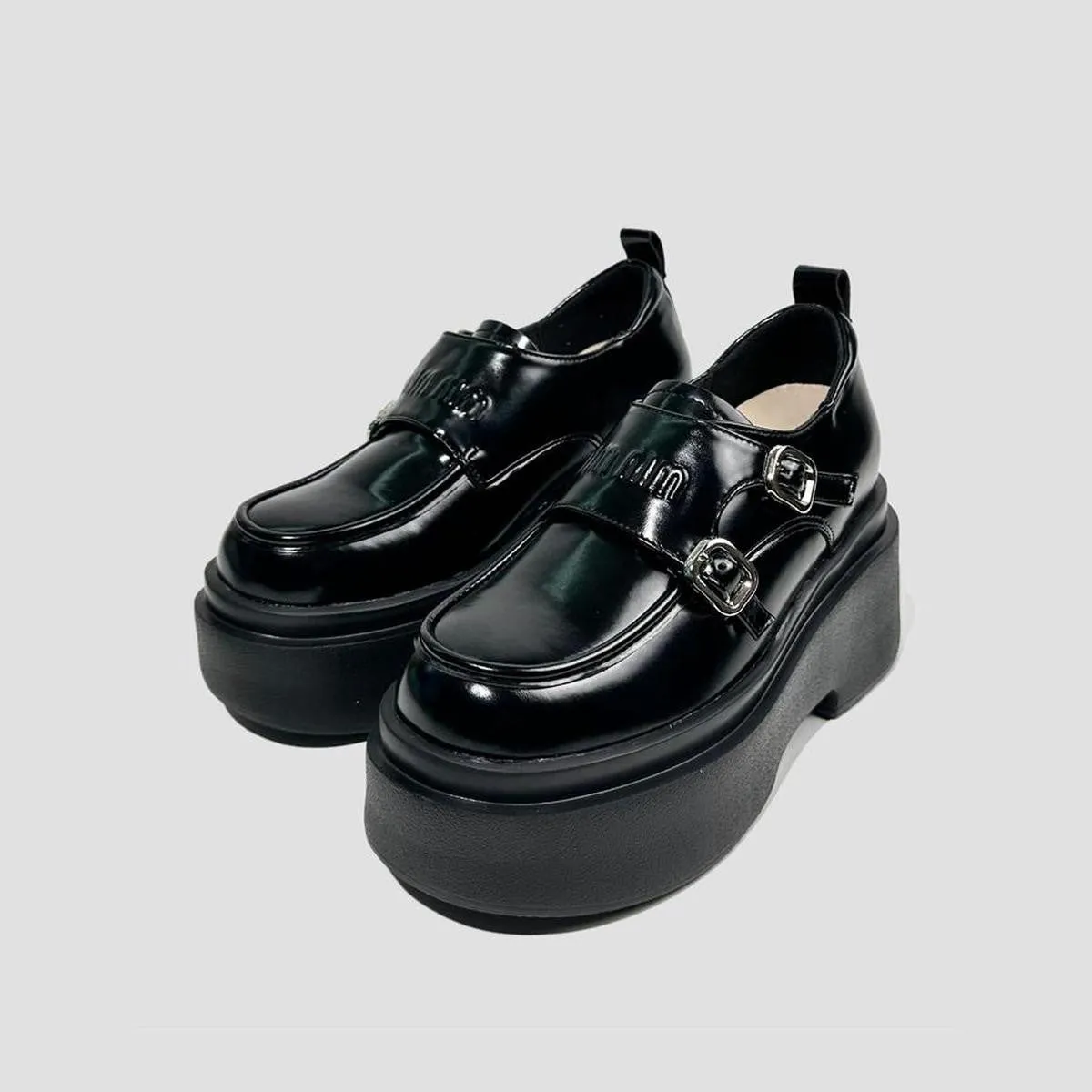 Double Buckle Patent Platform Loafers