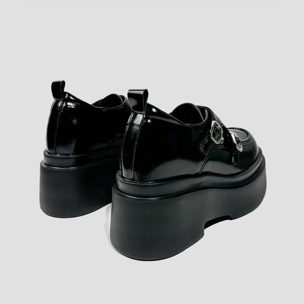 Double Buckle Patent Platform Loafers