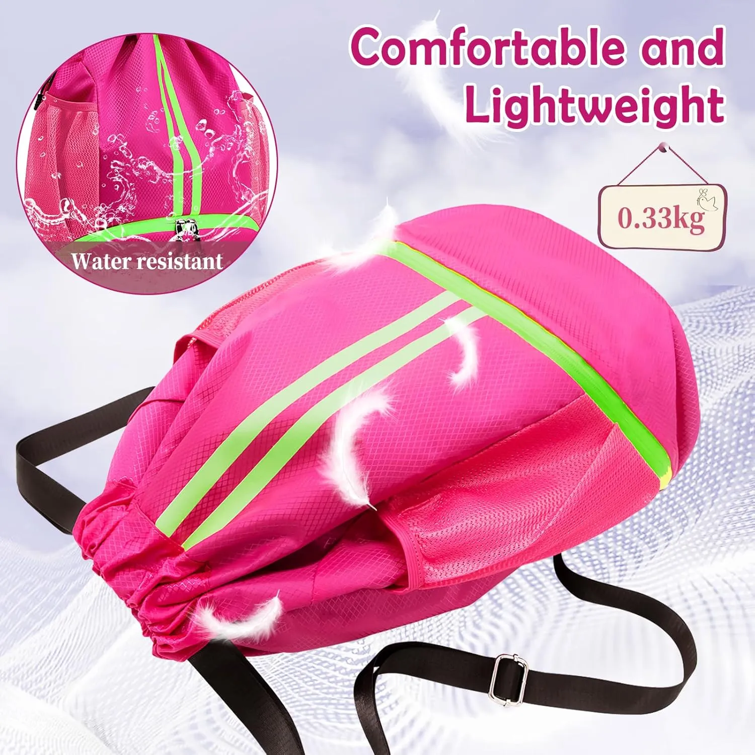 Drawstring Backpack Gym Bag for Women, String Bags Sports Cinch Sackpack with Shoe Compartment and Waterproof Wet Pocket Large Gym Sack for Fitness Swim Basketball Soccer Beach (Pink)