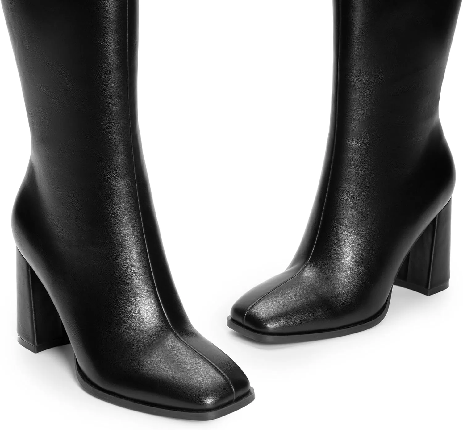 DREAM PAIRS Knee High Boots for Women Square Toe Gogo Chunky Heel with Side Zip