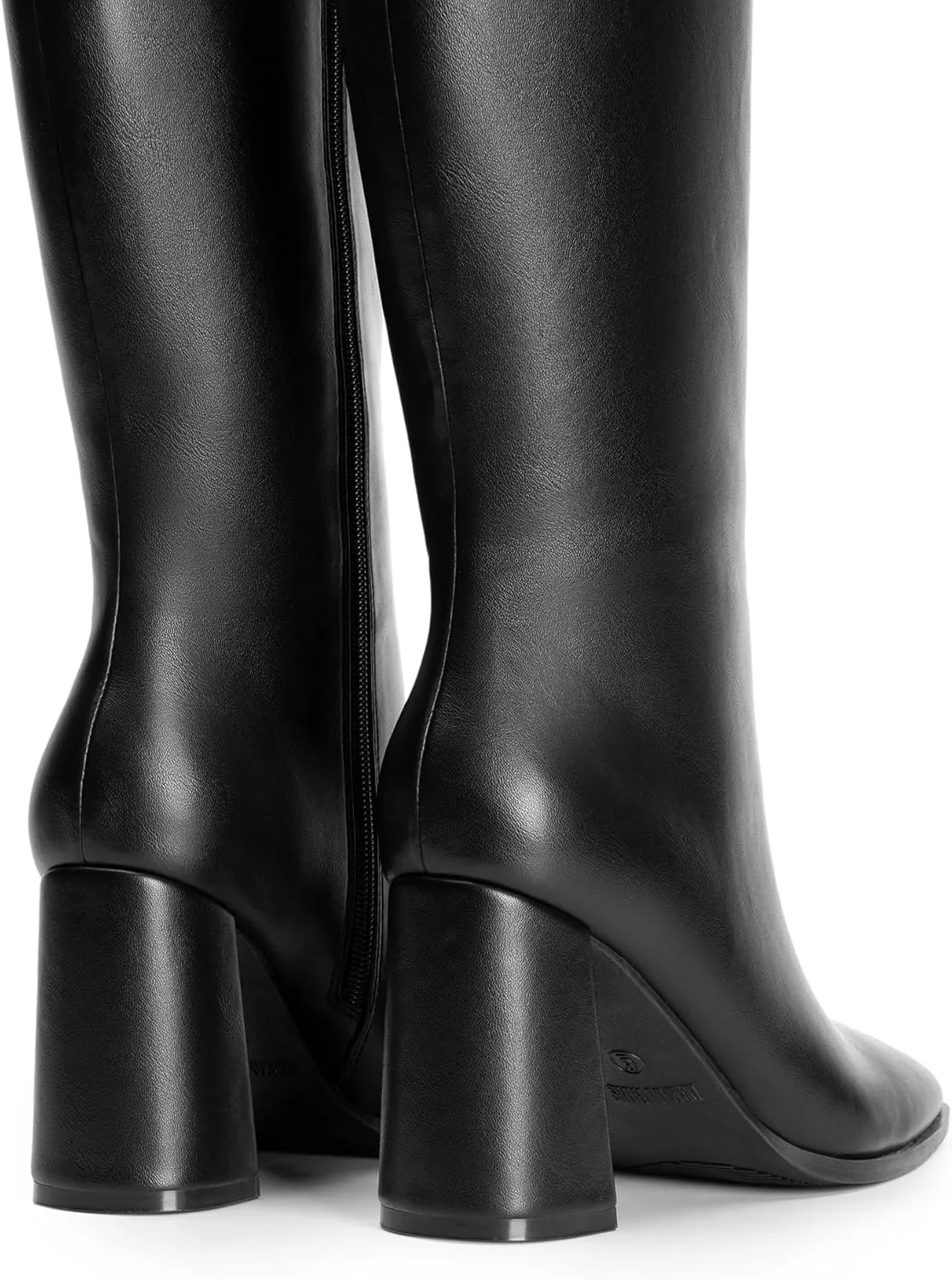 DREAM PAIRS Knee High Boots for Women Square Toe Gogo Chunky Heel with Side Zip