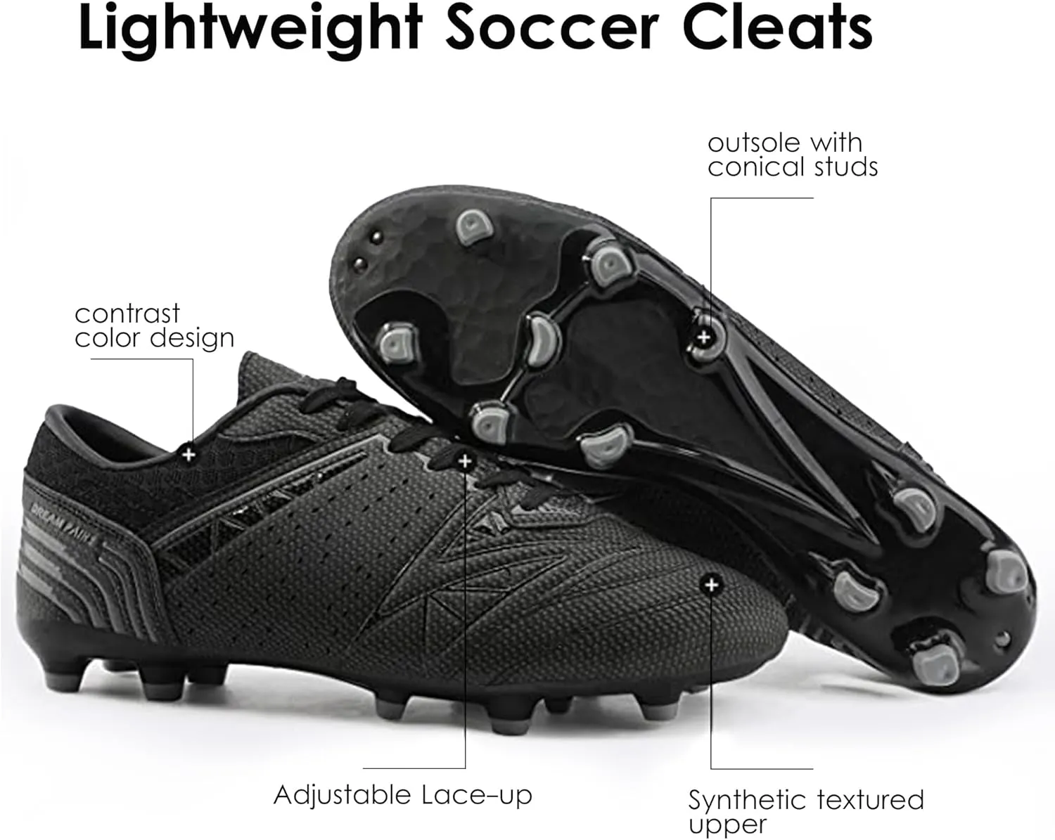 DREAM PAIRS Mens Sport Flexible Athletic Lace Up Light Weight Outdoor Cleats Football Soccer Shoes