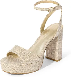 DREAM PAIRS Platform High Heels for Women Chunky Round Open Toe Ankle Strap Stylish Heeled Sandals for Party Prom Wedding