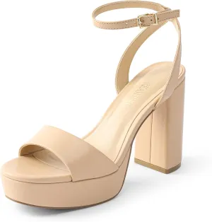 DREAM PAIRS Platform High Heels for Women Chunky Round Open Toe Ankle Strap Stylish Heeled Sandals for Party Prom Wedding