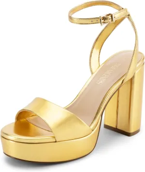 DREAM PAIRS Platform High Heels for Women Chunky Round Open Toe Ankle Strap Stylish Heeled Sandals for Party Prom Wedding