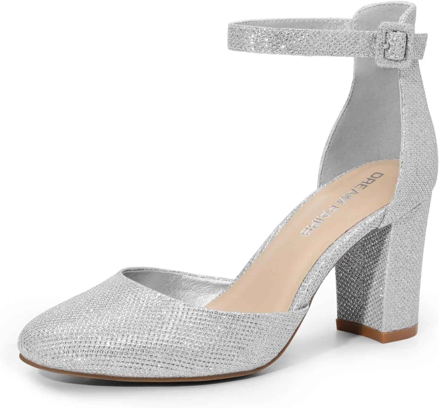 DREAM PAIRS Women's Closed Toe Chunky Heels Ankle Strap Low Block Heels Round Toe Dress Bridal Wedding Pumps Shoes