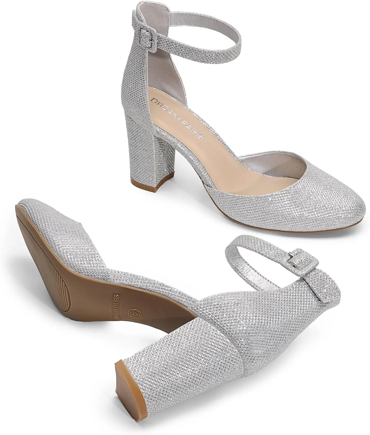 DREAM PAIRS Women's Closed Toe Chunky Heels Ankle Strap Low Block Heels Round Toe Dress Bridal Wedding Pumps Shoes