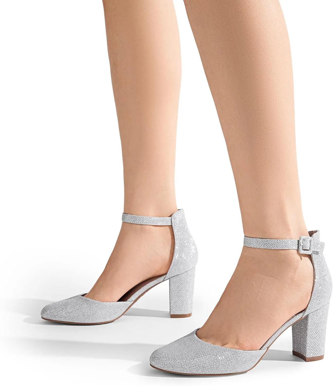 DREAM PAIRS Women's Closed Toe Chunky Heels Ankle Strap Low Block Heels Round Toe Dress Bridal Wedding Pumps Shoes