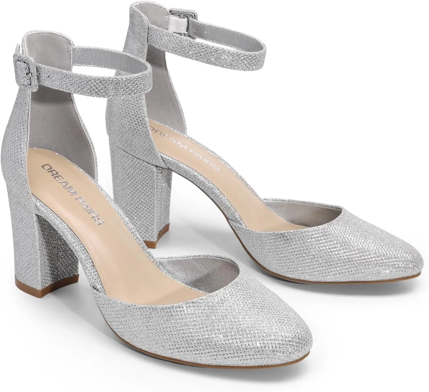 DREAM PAIRS Women's Closed Toe Chunky Heels Ankle Strap Low Block Heels Round Toe Dress Bridal Wedding Pumps Shoes