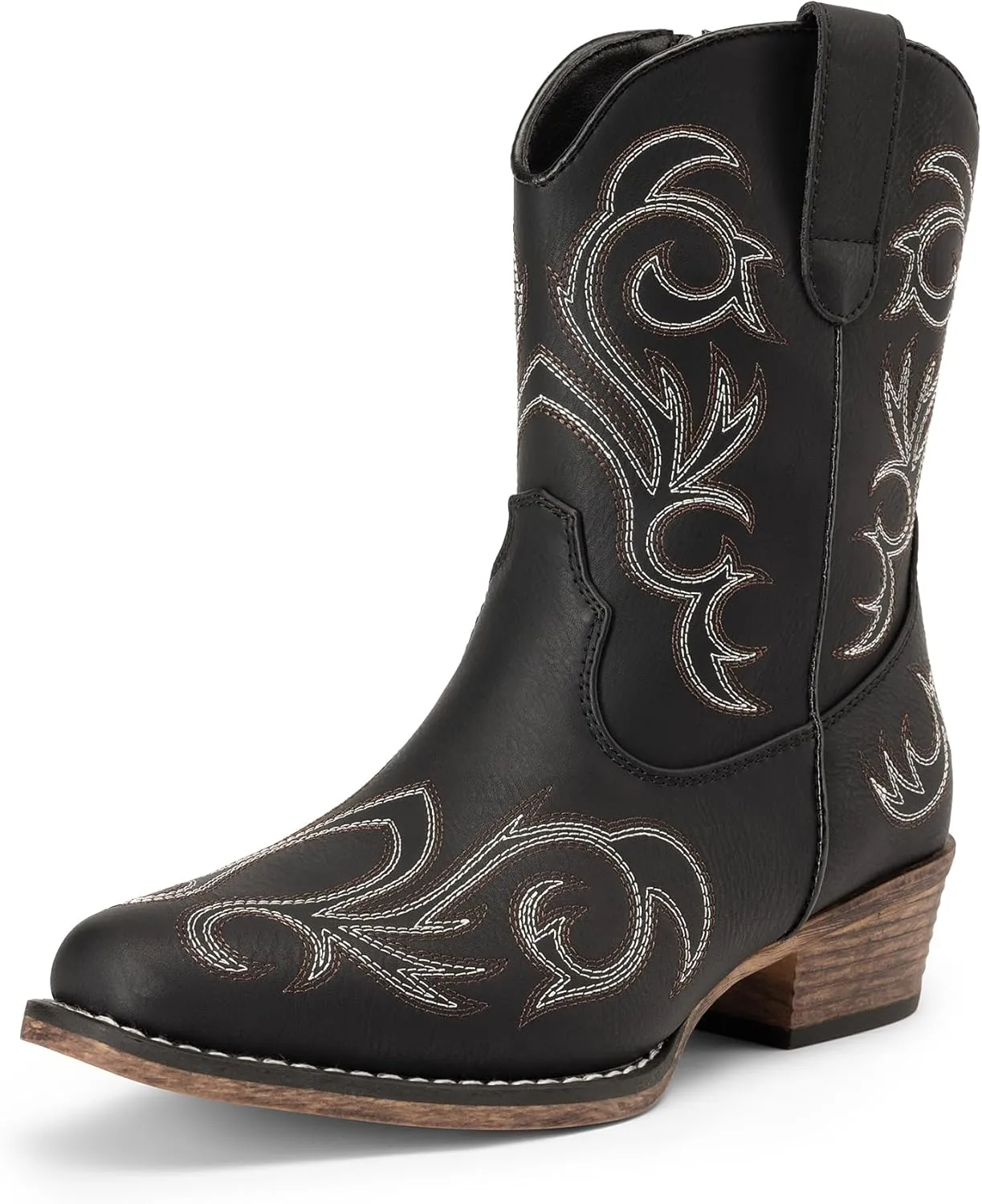 DREAM PAIRS Women's Cowboy Cowgirl Western Boots Embroidered Stitched Ankle Boots Square Toe Chunky Heel Fashion Short Booties with Zipper