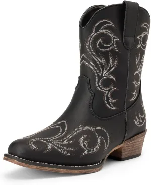 DREAM PAIRS Women's Cowboy Cowgirl Western Boots Embroidered Stitched Ankle Boots Square Toe Chunky Heel Fashion Short Booties with Zipper