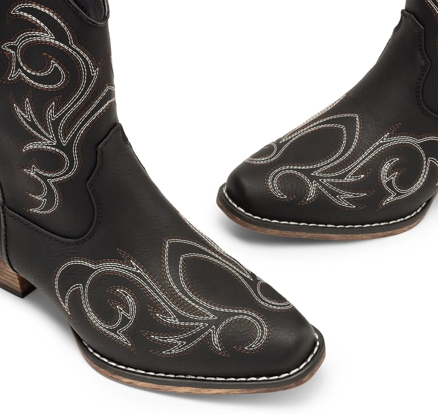 DREAM PAIRS Women's Cowboy Cowgirl Western Boots Embroidered Stitched Ankle Boots Square Toe Chunky Heel Fashion Short Booties with Zipper