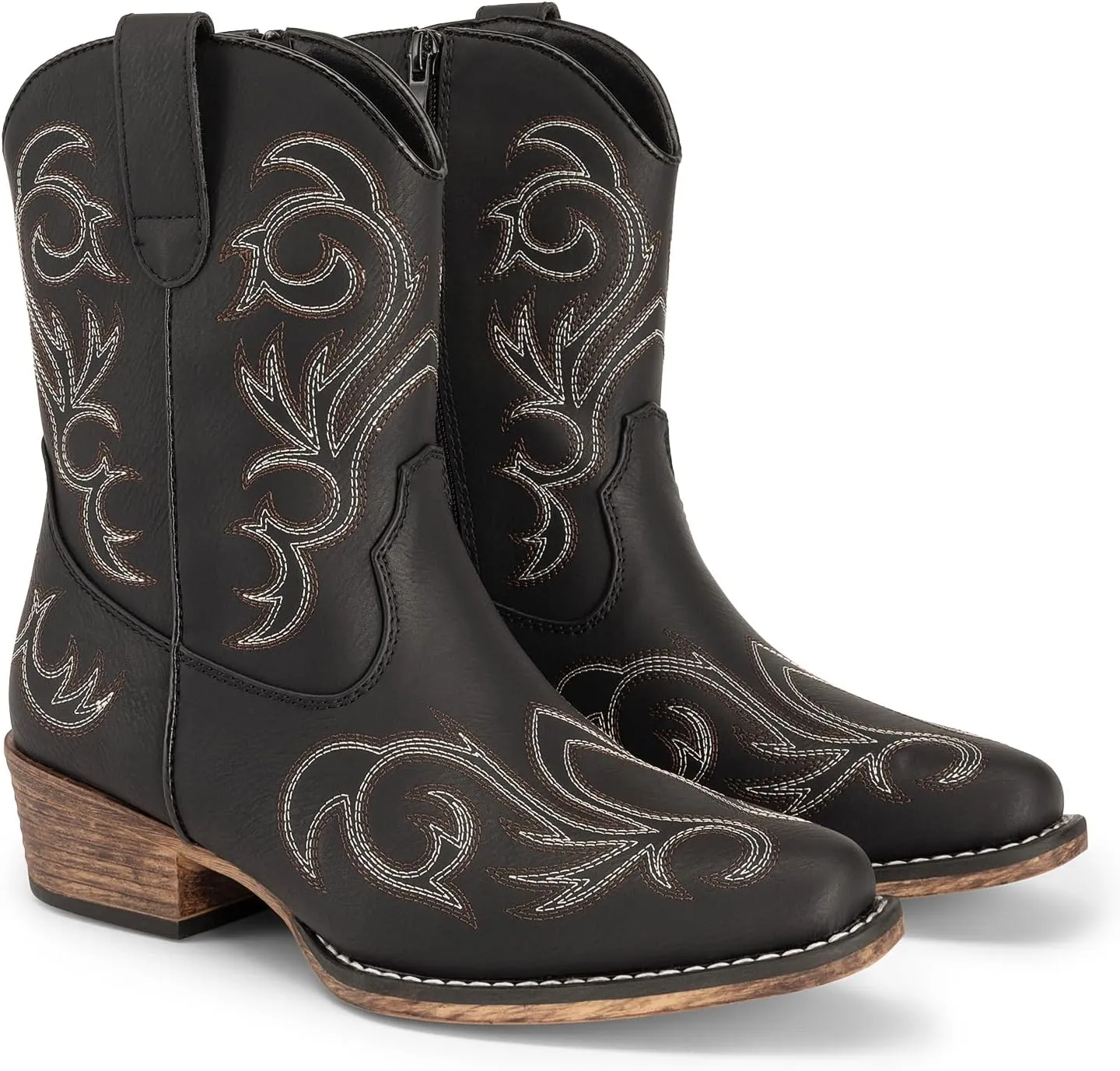 DREAM PAIRS Women's Cowboy Cowgirl Western Boots Embroidered Stitched Ankle Boots Square Toe Chunky Heel Fashion Short Booties with Zipper