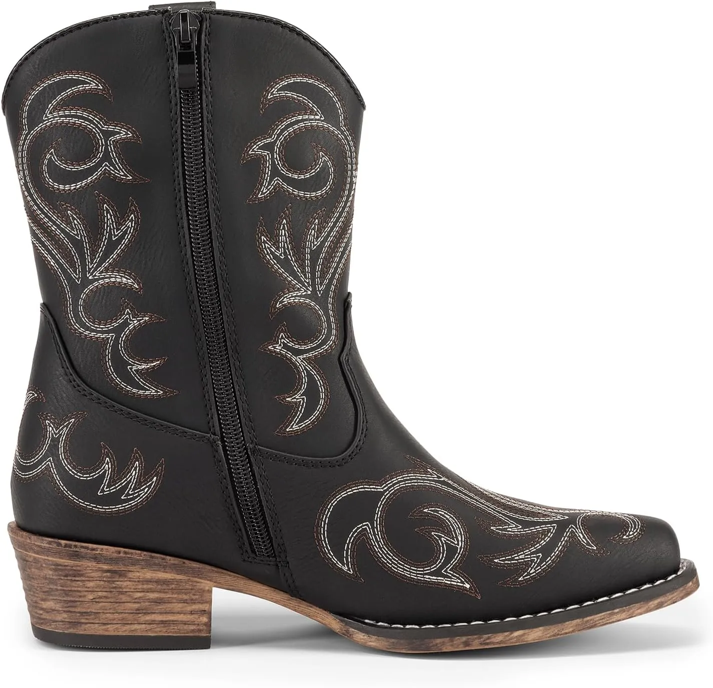 DREAM PAIRS Women's Cowboy Cowgirl Western Boots Embroidered Stitched Ankle Boots Square Toe Chunky Heel Fashion Short Booties with Zipper
