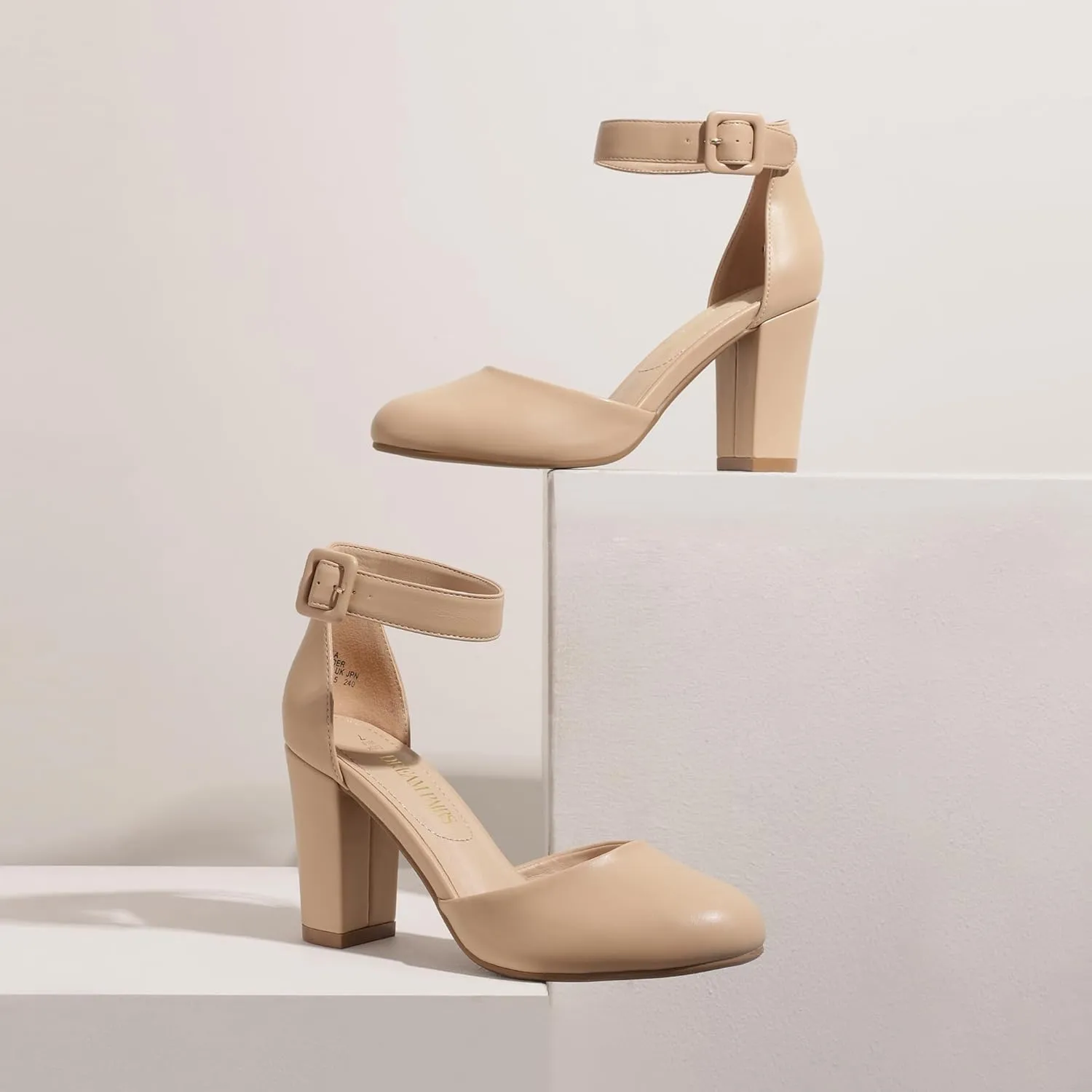 DREAM PAIRS Women's High Heel Ankle Strap Closed Toe Chunky Wedding Pumps Shoes