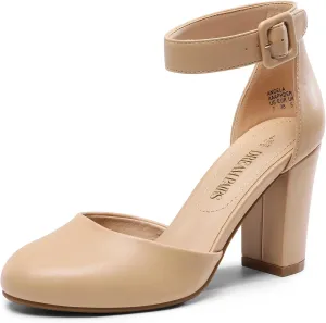 DREAM PAIRS Women's High Heel Ankle Strap Closed Toe Chunky Wedding Pumps Shoes