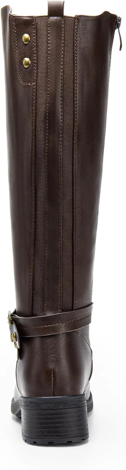 DREAM PAIRS Women's Knee High Boots, Buckle Riding Boots