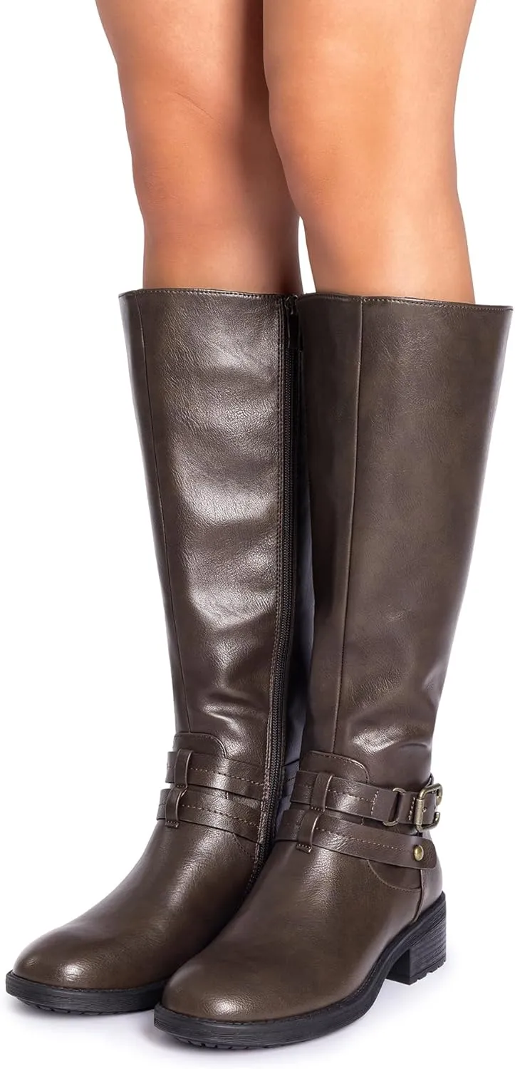 DREAM PAIRS Women's Knee High Boots, Buckle Riding Boots