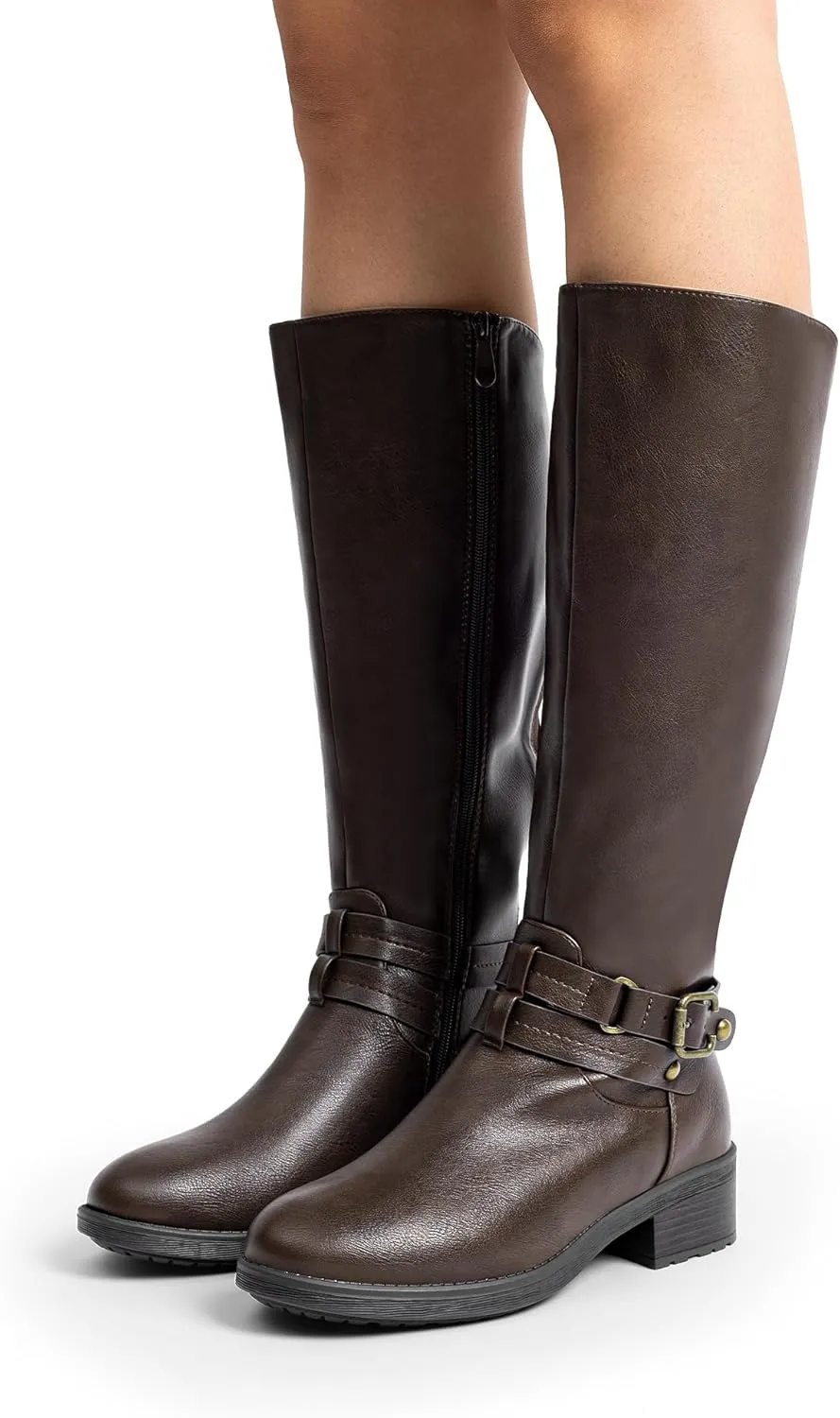 DREAM PAIRS Women's Knee High Boots, Buckle Riding Boots