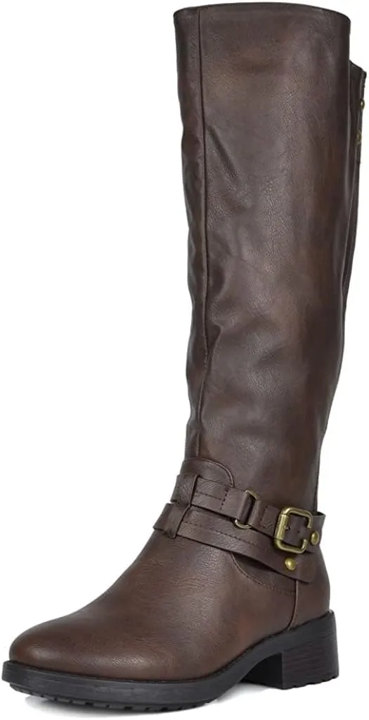 DREAM PAIRS Women's Knee High Boots, Buckle Riding Boots